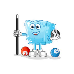 ice cube plays billiard character. cartoon mascot vector