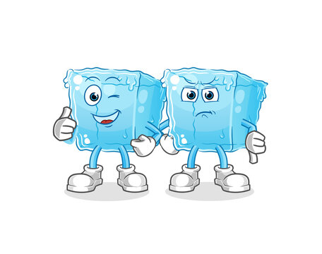 ice cube thumbs up and thumbs down. cartoon mascot vector