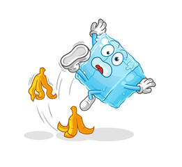 ice cube slipped on banana. cartoon mascot vector
