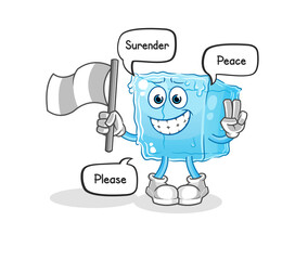 ice cube hold surrender flag mascot. cartoon vector
