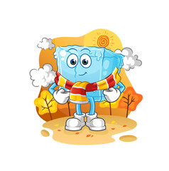 Obraz na płótnie Canvas ice cube in the autumn. cartoon mascot vector