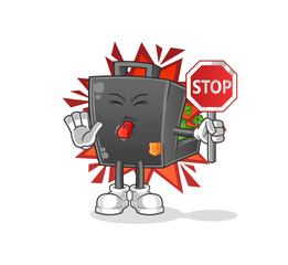 money briefcase holding stop sign. cartoon mascot vector
