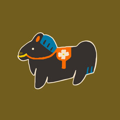 Horse vintage toy illustration in vector. Souvenir Japanese dolls for kids. Vector illustration