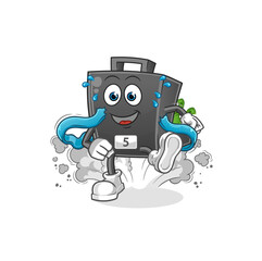 money briefcase runner character. cartoon mascot vector
