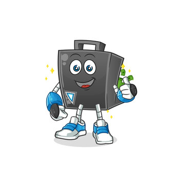 money briefcase robot character. cartoon mascot vector