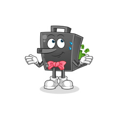 money briefcase lie like Pinocchio character. cartoon mascot vector