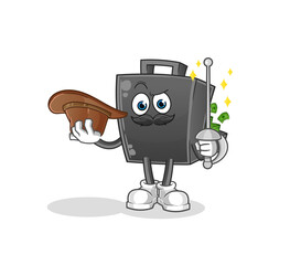 money briefcase fencer character. cartoon mascot vector
