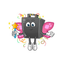 money briefcase fairy with wings and stick. cartoon mascot vector