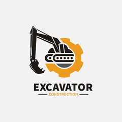 Excavator logo design for construction company, heavy equipment vector illustration