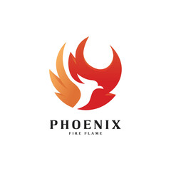 Fire bird logo design, eagle, hawk and wings vector illustration with circle negative space concept