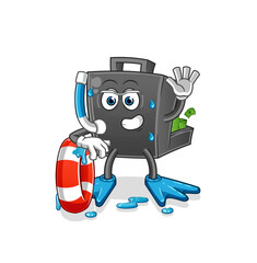 money briefcase swimmer with buoy mascot. cartoon vector