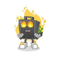money briefcase on fire mascot. cartoon vector