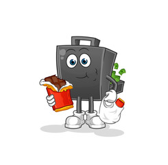 money briefcase eat chocolate mascot. cartoon vector