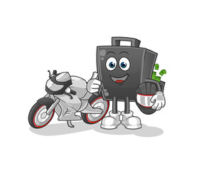 money briefcase racer character. cartoon mascot vector