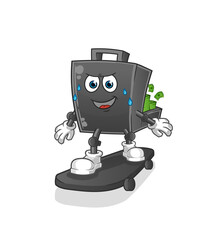 money briefcase riding skateboard cartoon character vector