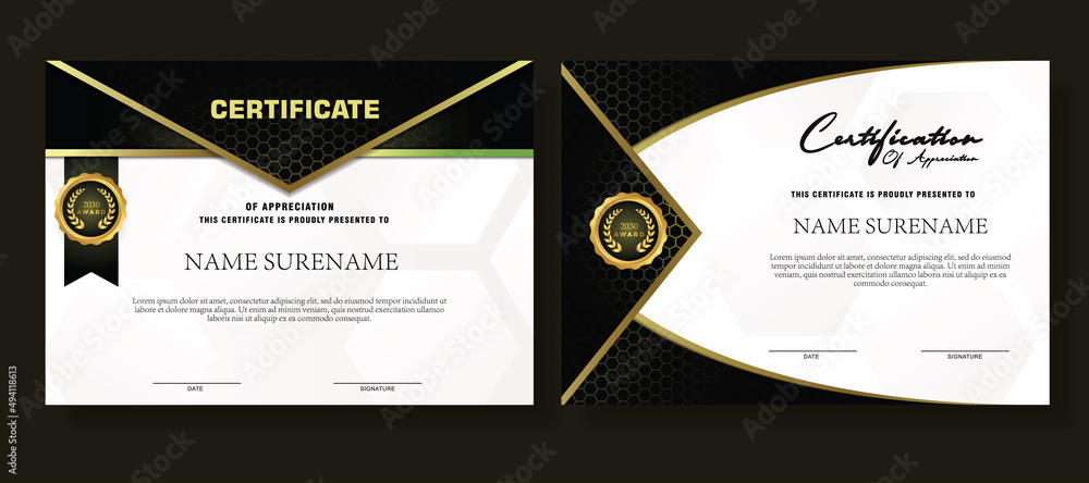 Poster landscape certificate templates with realistic honey texture pattern
