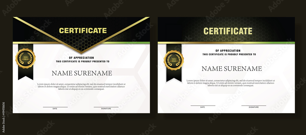 Poster landscape certificate templates with realistic honey texture pattern