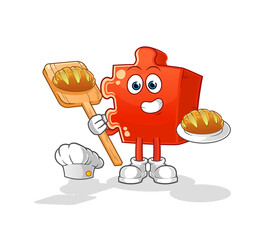 puzzle baker with bread. cartoon mascot vector