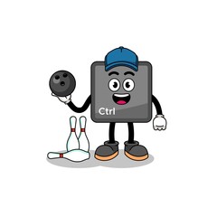 Mascot of keyboard control button as a bowling player