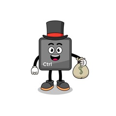 keyboard control button mascot illustration rich man holding a money sack