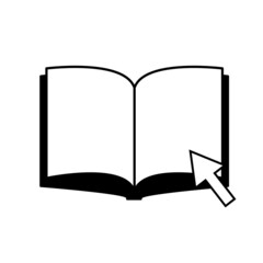 Icon with open book cursor. university, e-learning college concept. Education, learning, study. Vector illustration. stock image. 