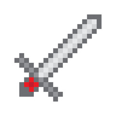 Cartoon sword pixel for game design. Cartoon style. Old design. Computer interface. Vector illustration. stock image.
