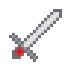Fototapeta premium Cartoon sword pixel for game design. Cartoon style. Old design. Computer interface. Vector illustration. stock image.