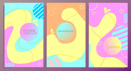 set of school children's book covers on a cheerful and colorful background. fluid pattern design. also suitable for summer design