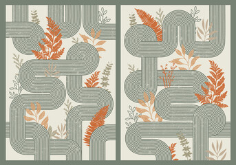A set of two compositions with abstract elements and leaves.