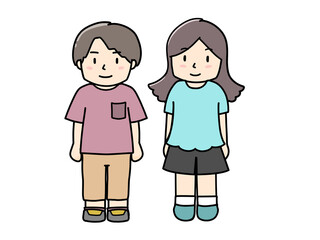 半袖の洋服を着た男女のイラスト