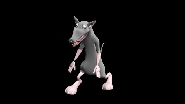 Dancing mouse. 3D animation. Transparent background. 