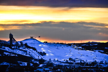 sunset in the ski resort