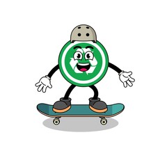 recycle sign mascot playing a skateboard