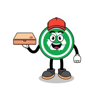 recycle sign illustration as a pizza deliveryman