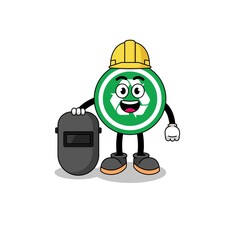 Mascot of recycle sign as a welder