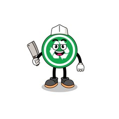 Mascot of recycle sign as a butcher
