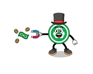 Character Illustration of recycle sign catching money with a magnet