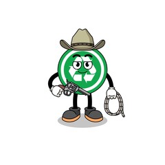 Character mascot of recycle sign as a cowboy