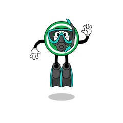 Character cartoon of recycle sign as a diver