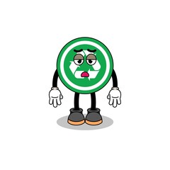 recycle sign cartoon with fatigue gesture