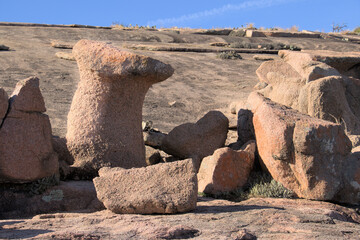closeup of several pink granite boulders