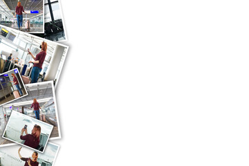 Travel collage, mosaic with pictures image of different places and landscapes. Travel in Europe and nature collage