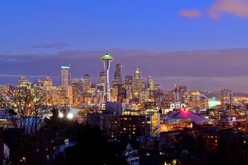 Seattle Skyline At Sunset