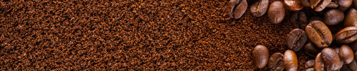 coffee powder abstract background. Coffee grind texture background , banner.
