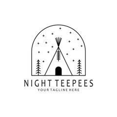 night teepees logo design, vector, illustration, monoline, linear © DafaAbdillah