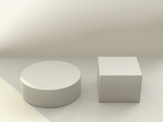 Showcase podiums on the clean white background. 3D rendering.
