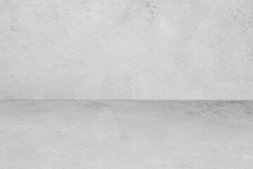Empty white concrete room and floor background, Perspective grey gradient concrete room for interior background, backdrop,  Gray grunge cement room with space for product display mockup, template