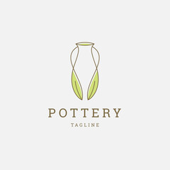 Pottery leaf line logo icon design template flat vector