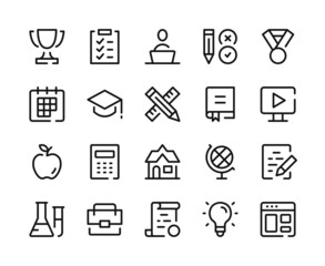 School icons. Vector line icons set. Education, learning concepts. Outline symbols, linear graphic elements. Modern design