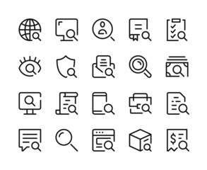 Search icons. Vector line icons set. Magnifying glass, search engine, online search concepts. Outline symbols, linear graphic elements. Modern design